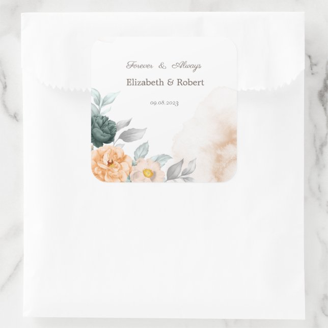 Sticker Carré Roses vertes aquarelle (Sac)