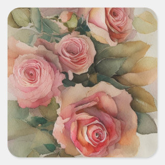 Sticker Carré Roses vintages