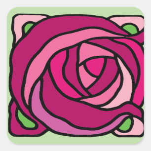 Sticker Carré Roses vintages Pink et vert motif floral