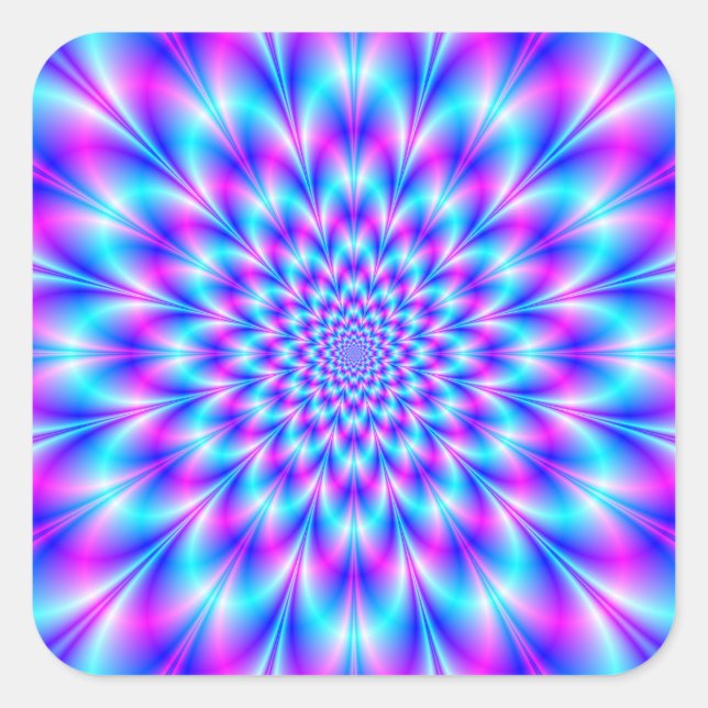 Sticker Carré Rosette de néon en bleu et rose (Devant)