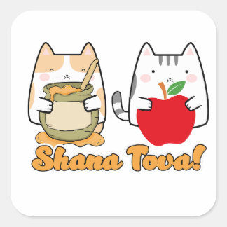 Sticker Carré Rosh Hashanah kawaii Chats - Nouvel An juif