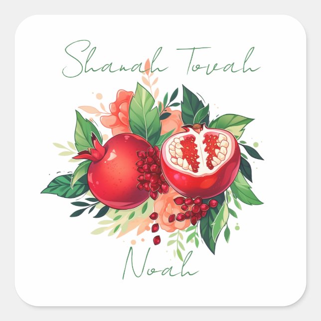 Sticker Carré Rosh Hashanah Shanah Tovah grenade (Devant)