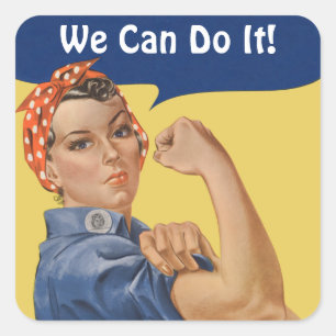 Sticker Carré Rosie la riveuse patriotique vintage, nous pouvons