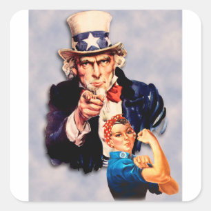 Sticker Carré Rosie le design Riveter & Uncle Sam