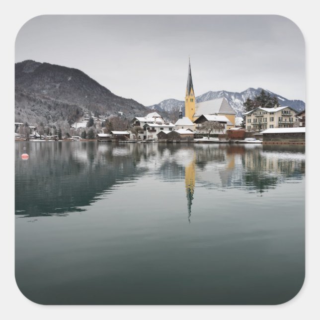 Sticker Carré Rottach-Egern au Tegernsee, Bavière en hiver (Devant)