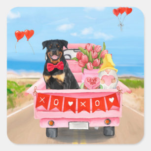 Sticker Carré Rottweiler Chien Saint Valentin Coeurs de Camion
