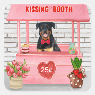 Sticker Carré Rottweiler Chien Valentine's Day Kissing Booth