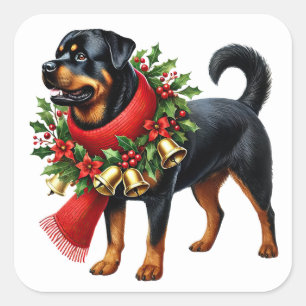Sticker Carré Rottweiler habillé pour Noël