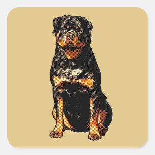 Sticker Carré Rottweiler Pop Art de style comic en demi-teinte C