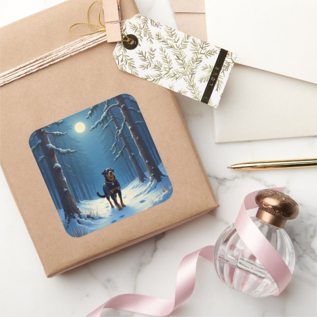 Sticker Carré Rottweiler Starry Forest Hike Christmas Painting (Cadeaux)