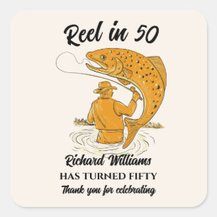 Sticker Carré Roue en 50 Pêche Vintage Hommes 50e anniversaire