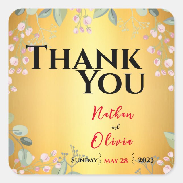 Sticker Carré Rouge avec Mariage or (Devant)