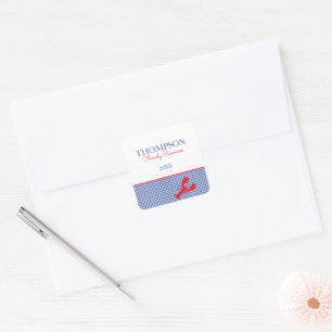 Sticker Carré Rouge Blanc Bleu En vichy Homard Préppy Texte Pers