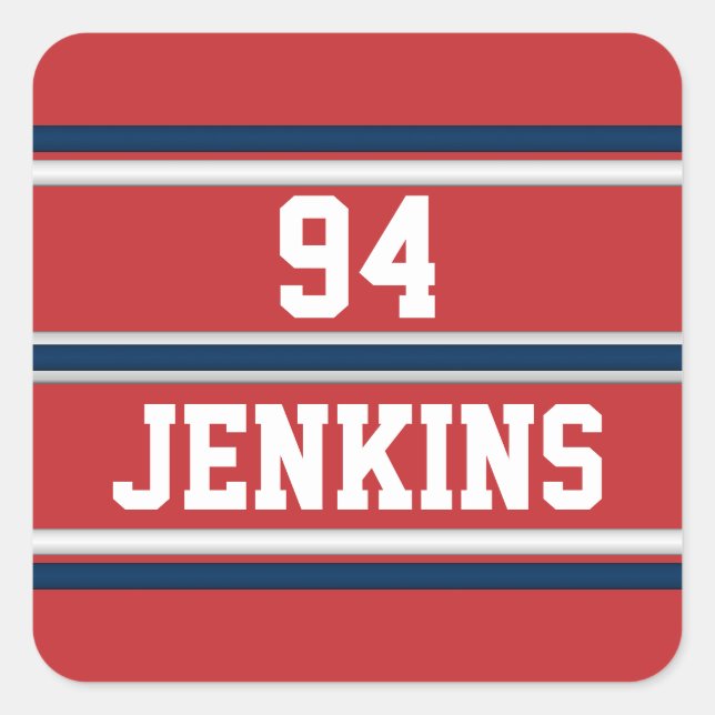 Sticker Carré Rouge Blanc Bleu Jersey Grilles Golf Personnalisab (Devant)