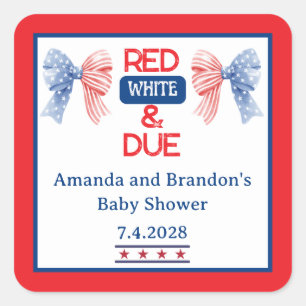 Sticker Carré Rouge Blanc et Bébé Attendu pour le Quatre Juillet
