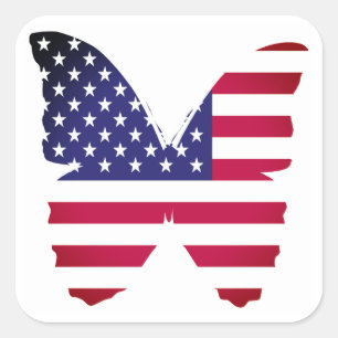 Sticker Carré Rouge, blanc et bleu de papillon des Etats-Unis