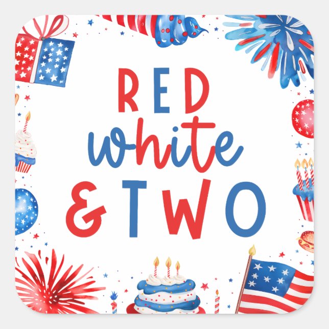 Sticker Carré Rouge, blanc et deux 4 juillet fête du 2e annivers (Devant)