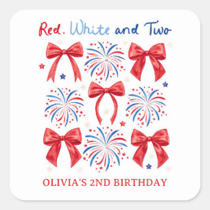 Sticker Carré Rouge Blanc et Deux Fille de Juillet 2ème Fête d'A