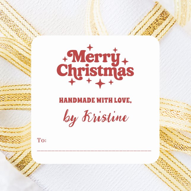 Sticker Carré Rouge blanc fait main par emballage cadeau de Noël (Créateur téléchargé)