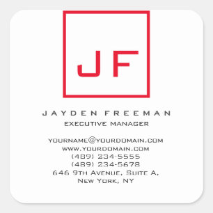 Sticker Carré Rouge Blanc Monogramme Moderne Minimaliste Votre N
