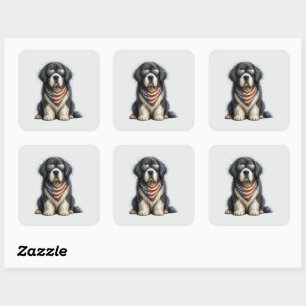 Sticker Carré Rouge, Blanc & Nouveau Chien