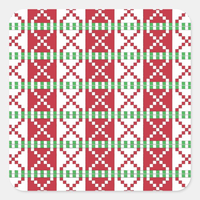 Sticker Carré Rouge, blanc, vert letton Letton Ethnic Folk art (Devant)