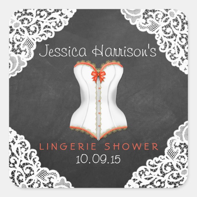 Sticker Carré Rouge Corset blanc dentelle Chalkboard Lingerie Do (Devant)