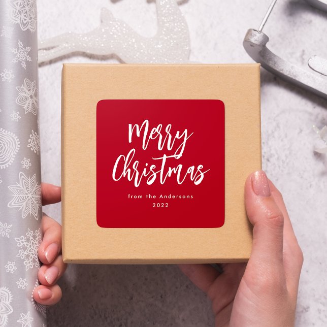 Sticker Carré Rouge et Blanc Brossé Joyeux Noël (Créateur téléchargé)