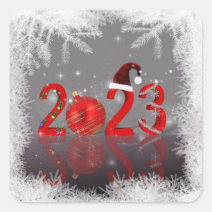 Sticker Carré Rouge festif Joyeux Noël Nouvel An 2023