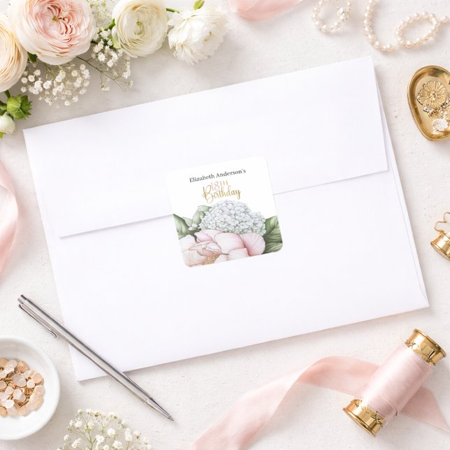 Sticker Carré Rouge Fleurs de Paon Rose 18ème Anniversaire (Créateur téléchargé)