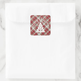 Sticker Carré Rouge, Mocha & Plaid à la crème - Joyeux Noël + Ar