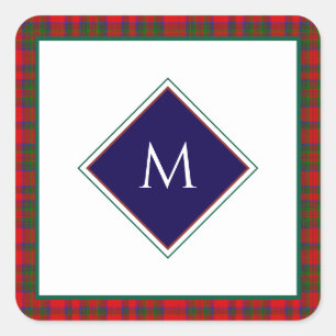 Sticker Carré Rouge Noël Laine Texture Carreaux avec Monogramme