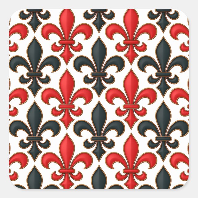 Sticker Carré Rouge noir baroque Fleur de lis Motif Design (Devant)