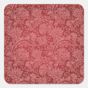 Sticker Carré Rouge Paisley Damassé Designer Floral Vintage Clas