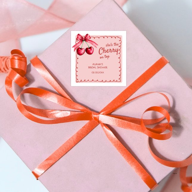 Sticker Carré Rouge & Rose Cerise sur Cerise Fête de Mariage (Créateur téléchargé)