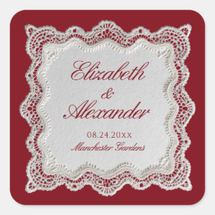Sticker Carré Rouge Rouge Ancien Argent Mariage Dentelle