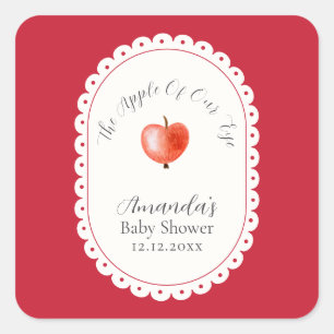 Sticker Carré Rouge Rustique Minimaliste Vintage Pomme Baby Show