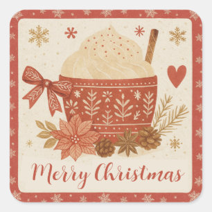 Sticker Carré Rouge Rustique Noël Scandinave Cosy Joyeux Noël
