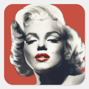 Sticker Carré Rouge sur les lèvres rouges Marilyn