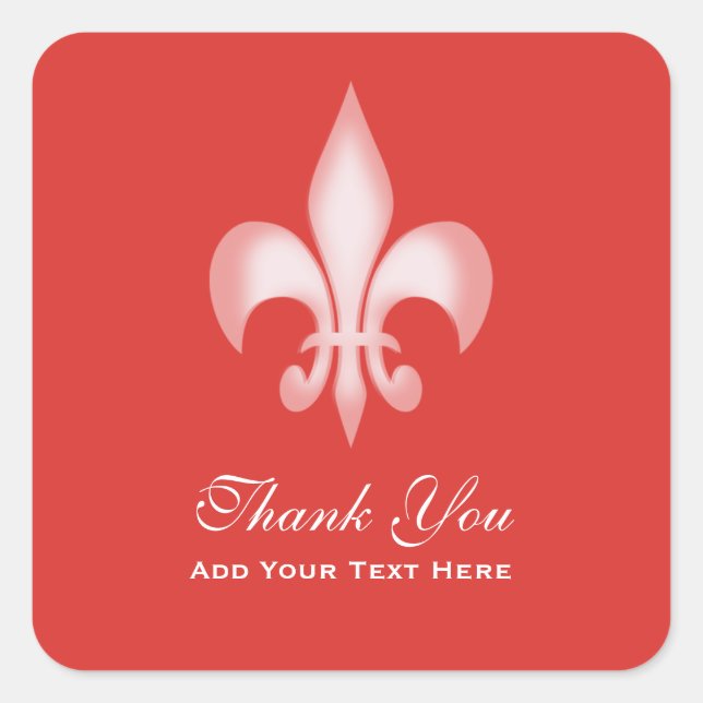 Sticker Carré Rouge Transparent Fleur de Lis Merci (Devant)