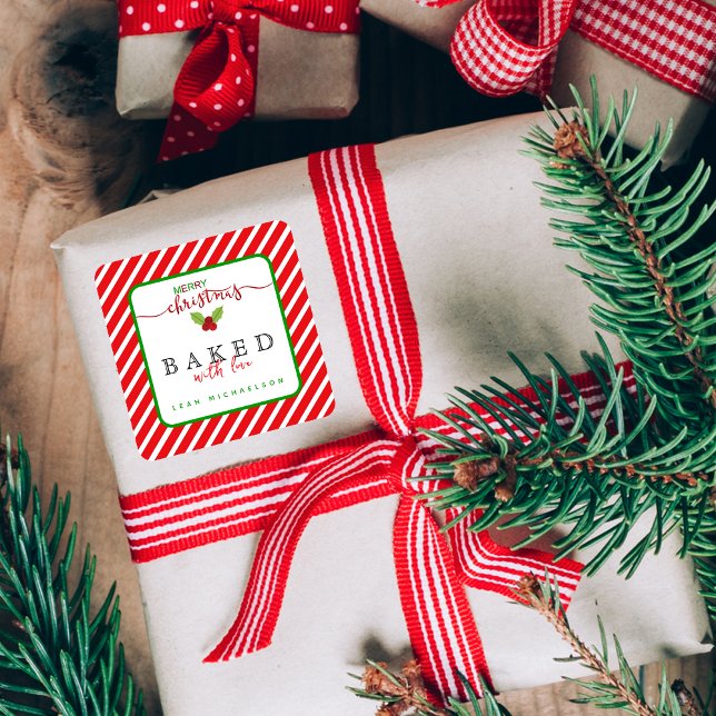 Sticker Carré Rouge Vert Cuit Avec Amour Noël (Créateur téléchargé)