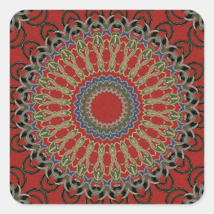 Sticker Carré Rouge, vert et bleu Mandala
