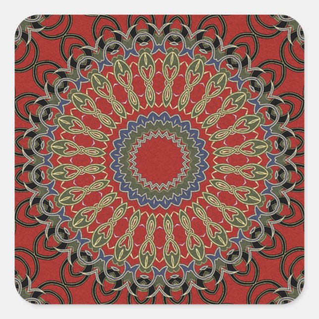 Sticker Carré Rouge, vert et bleu Mandala (Devant)