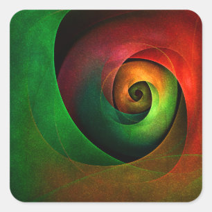 Sticker Carré Rouge Vert Floral Moderne Art Abstrait Motif #21
