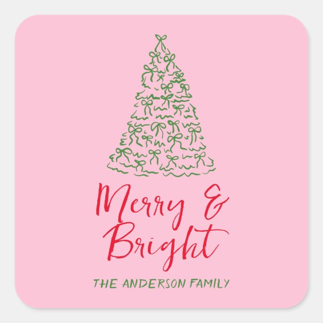 Sticker Carré Rouge vert Pink Main Tiroirs tirés Arbre Noël (Devant)