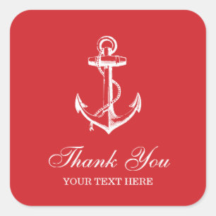 Sticker Carré Rouge Vintage Ancre Merci Favoriser