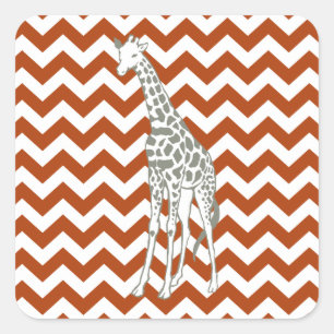 Sticker Carré Rouille Red Safari Chevron avec Pop Art Giraffe