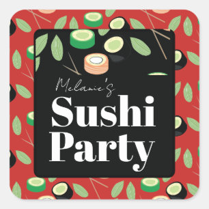 Sticker Carré Rouleaux de fête de sushi Nom d'anniversaire