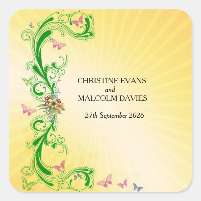 Sticker Carré Rouleaux et papillons (Devant)