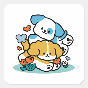 Sticker Carré Rouler En Mai Comme De Joyeux Pups - Mignonne Chie